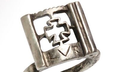 Byzantine Silver Open Work Silver Ring with Cross and Inscription