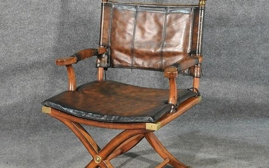 CAMPAIGN STYLE LEATHER ARM CHAIR