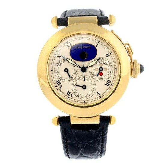 CARTIER - a Pasha Perpetual Calendar wrist watch. 18ct yellow gold case. Case width 38mm. Reference