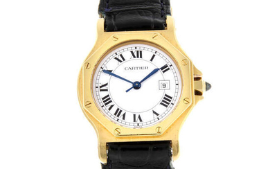 CARTIER - a yellow metal Santos Octagon wrist watch, 29mm.