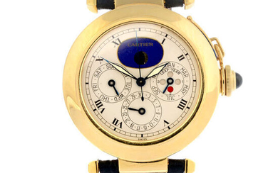 CARTIER - an 18ct yellow gold Pasha Perpetual Calendar wrist watch, 38mm.