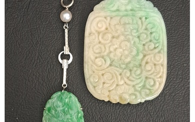 CARVED JADE PENDANT the oval jade panel below gold bars and ...