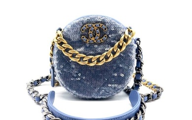 CHANEL Shoulder Bag Crossbody Chanel 19 Leather/Sequins Blue Women's