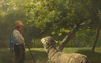 CHARLES-ÉMILE JACQUE (PARIS 1813-1884) Jeune berger gardant ses moutons, été