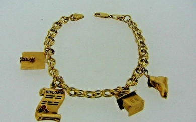 CHARMING 14k Yellow Gold & Enamel Charm Bracelet Circa