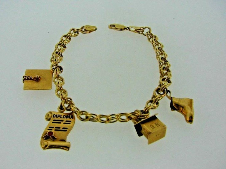 CHARMING 14k Yellow Gold & Enamel Charm Bracelet Circa