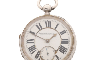 COLLINGWOOD & SON, MIDDLESBOROUGH: A LATE VICTORIAN SILVER CASED OPEN FACE POCKET WATCH, OF LARGE SIZE.