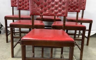 CORONET BRIDGE SETS 6 Wood Tufted Leather Chairs