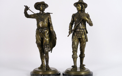 CORTES pair of sculptures in bronze : "Men...