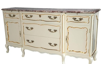 Custom White Marble-Top Paint Decorated Sideboard