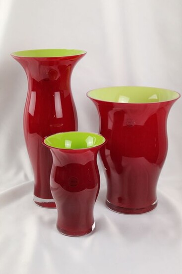 Carlo Nason - Murano.com - Trio of red / green opal vases (3) - Glass