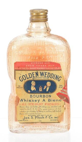 Carnival Glass Whiskey Bottle, Golden Wedding