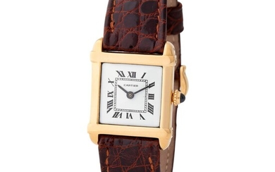 Cartier France. Special Tank Chinoise Rectangular-Shape Wristwatch in Yellow Gold, With White Roman Numbers Dial