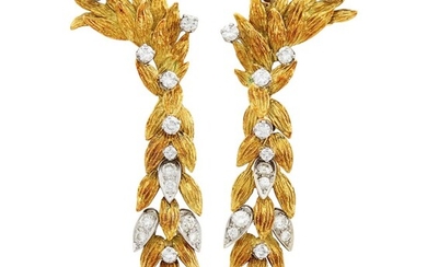 Cartier, Peter Lindeman Pair of Gold, Platinum and Diamond Pendant-Earclips