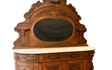 Carved Victorian Marble Top Sideboard Attributed to Alexander Roux