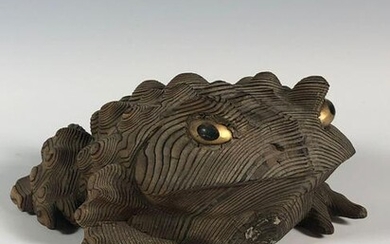Carved Wood Amphibian Toad