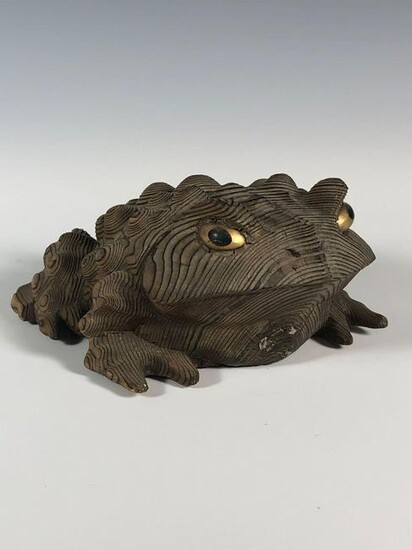 Carved Wood Amphibian Toad