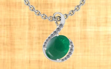 Certified 6.03 Ctw Emerald And Diamond I1/I2 14K White Gold Victorian Style Pendant Necklace