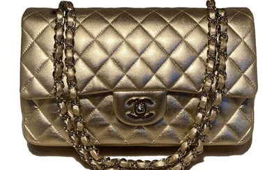 Chanel Metallic Gold Quilted Lambskin Classic Flap Bag