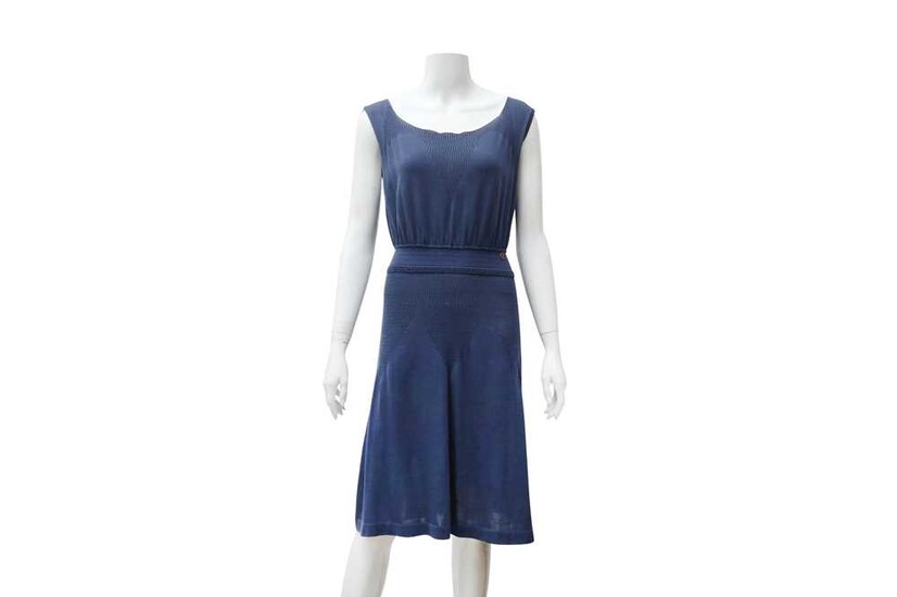 Chanel Steel Blue Knit Sleeveless Dress