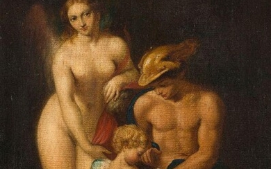 Charles Compton, British 1828-1884- Venus with Mercury and Cupid (The School of Love), After Antonio da Correggio (Italian 1489-1534); oil on canvas, signed and dated 'C Compton / 1872' (lower right), 60.5 x 45.4 cm. Note: The present work is a...