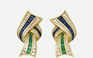 Charles Krypell, Gem and diamond ribbon earrings
