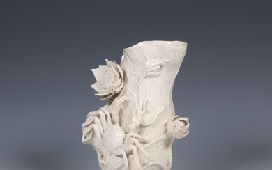 China, blanc-de-chine porcelain 'crab and lotus' vase, 20th century