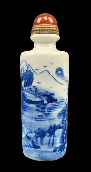 Chinese Blue White Porcelain Snuff Bottle, Stone