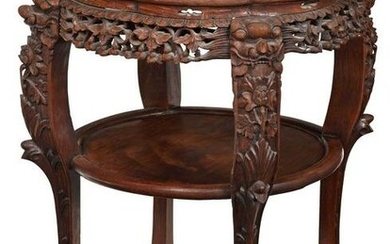 ?Chinese Carved Hardwood Marble Top Tabaret