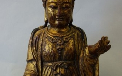 Chinese Carved & Painted Wood Buddha Figure