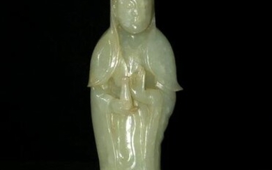 Chinese Celadon Jade Guanyin Statue, 19th Century