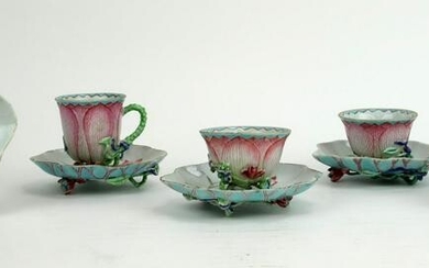 Chinese Famille Rose "Lotus" Tea Bowls and Saucers