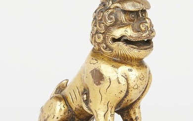 Chinese Gilt Bronze Foo Dog Guardian Lion Standing