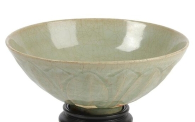 Chinese Longquan celadon stoneware bowl with carved
