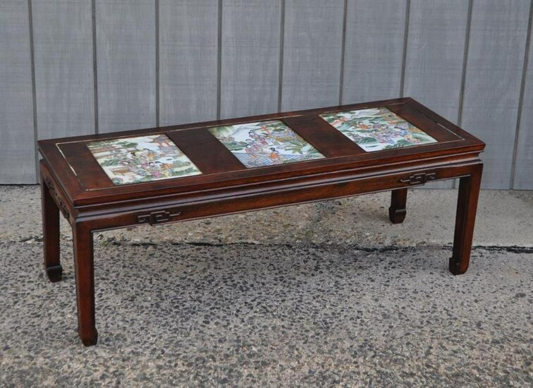Chinese Low Table, Three Famille Rose Plaques