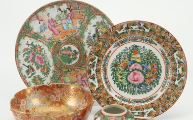 Chinese Rose Medallion Plate with Famille Rose and Satsuma Thousand Flower Bowl