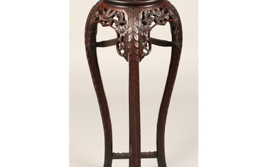 Chinese carved hardwood jardiniere stand, with rouge marble ...