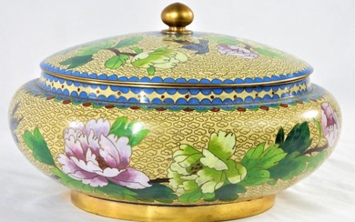 Chinese cloisonne lidded bowl blossom decorated