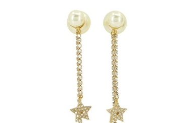 Christian Dior Tribal Earrings Faux Pearl Rhinestone Gold Star Earring