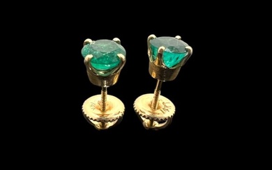 Classic Four Prong Emerald Stud Earrings in 14k Yellow Gold
