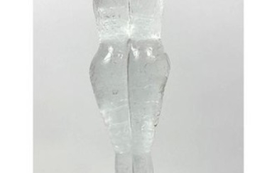 Clear glass modernist figural sculpture. Embracing coup