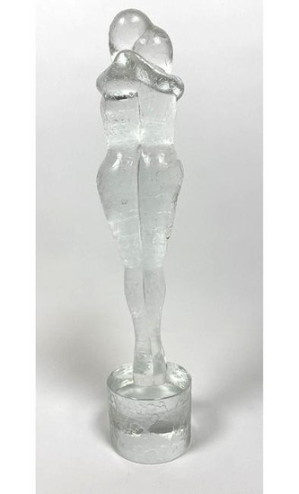 Clear glass modernist figural sculpture. Embracing coup