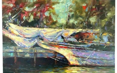 Coastal ART 24x30 Original" oil Painting by Martin Figlinski _Boat