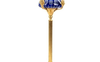 Cobalt Crystal and Brass Lion Head Smoking Stand