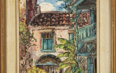 Colette Pope Heldner (American/Louisiana, 1902-1990) , "Old Creole Courtyard Rue St. Peter (Artist's