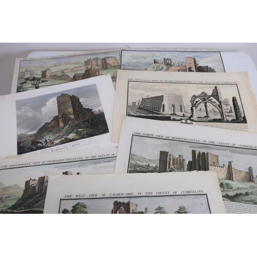 Collection of hand coloured 18th C views of North country ca...