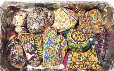 Collection of ten Rabari embroidered hats, Kutch region.