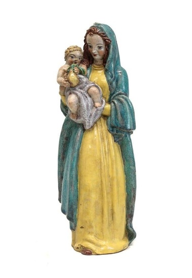 Continental 18-19th century Majolica / Faience Polychrome Madonna Figure