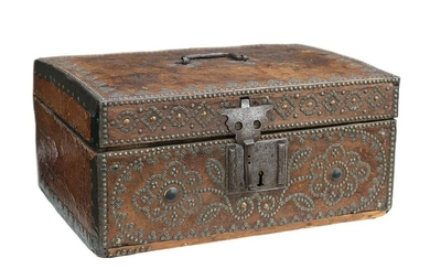 Continental Leather-Covered Oak Chest