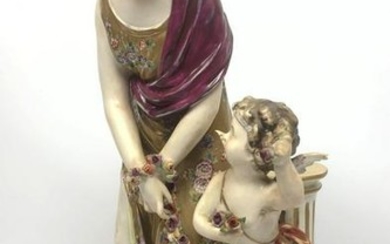 Continental Porcelain Meissen Style Figurine. Woman wit